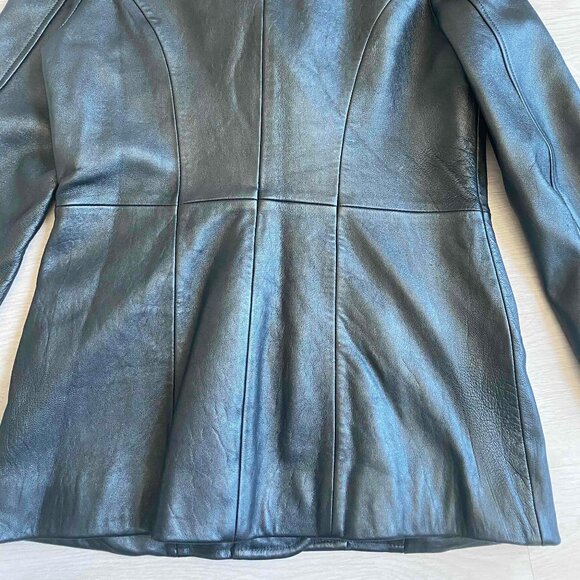 Vintage Nordstrom 100% Genuine Leather Oversized Blazer in Black Size 8 punk - Picture 11 of 11